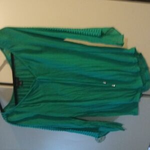Cute green blouse size S, elastic around sleeves and bottom of shirt. V neck